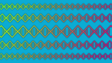 Animation-of-horizontal-rows-of-colourful-diamond-pattern-with-moving-lines-on-blue-background
