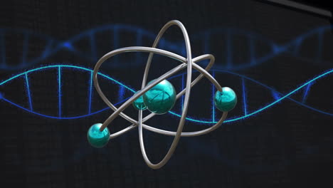 Animation-Eines-DNA-Strangs-Und-Wissenschaftliche-Datenverarbeitung-über-Atom