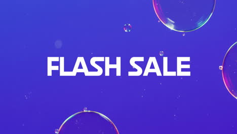 Animation-of-flash-sale-text-in-white-with-bubbles-on-blue-background