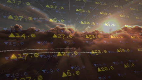 Animation-Der-Verarbeitung-Finanzieller-Daten-über-Wolkenhintergrund