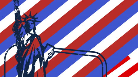 Animation-Der-Flagge-Der-USA-über-Der-Freiheitsstatue-Auf-Schwarzem-Hintergrund