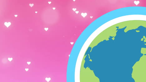 Animation-of-hearts-and-globe-over-pink-background