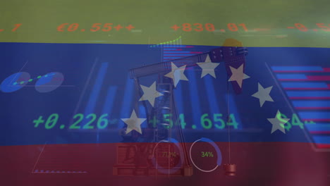 Animation-of-financial-data-processing-over-flag-of-venezuela