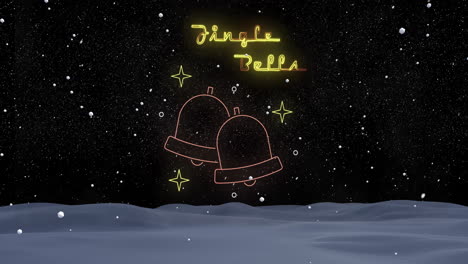 Animation-Von-Jingle-Bells-Text-über-Winterlandschaftshintergrund