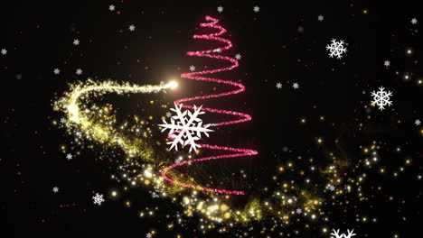 Animación-De-Nieve-Cayendo-Sobre-La-Estrella-Fugaz-Y-El-árbol-De-Navidad.