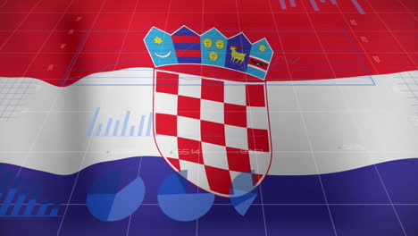 Animation-Von-Diagrammen-Und-Grafiken-Zur-Datenverarbeitung-über-Der-Flagge-Kroatiens