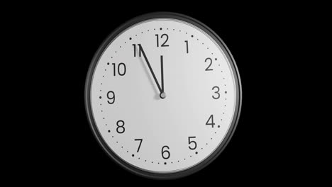 Animation-of-clock-ticking-showing-midnight-on-black-background