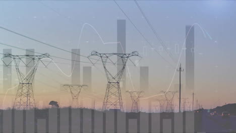 Animation-Der-Finanzdatenverarbeitung-über-Strommasten