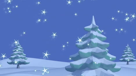 Animación-De-Nieve-Cayendo-Y-Paisaje-Invernal-Sobre-Fondo-Azul