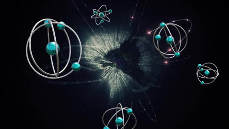 Animation-of-molecules-and-globe-on-black-background