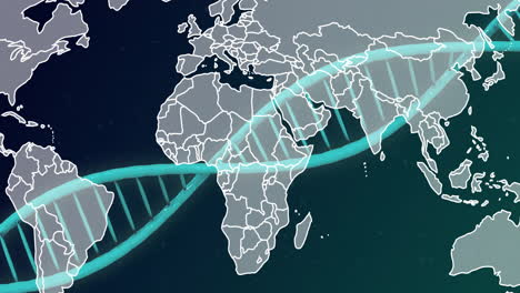 Animation-Des-DNA-Strangs-über-Der-Weltkarte