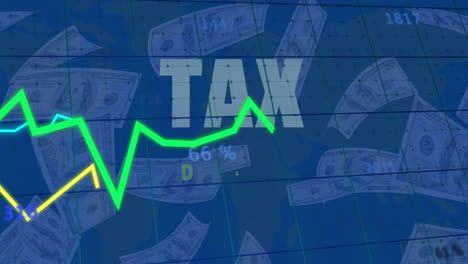 Animation-Von-Steuertexten,-Verarbeitung-Finanzieller-Daten-über-Amerikanischen-Dollarnoten