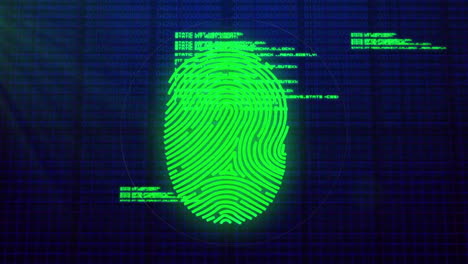 Animation-of-data-processing-over-biometric-fingerprint-on-dark-background