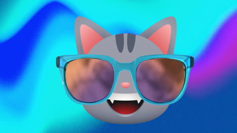 Animation-of-happy-cat-with-glasses-on-blue-background