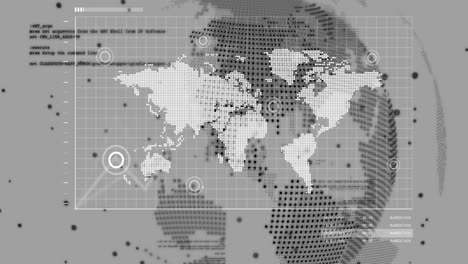 Animation-Der-Datenverarbeitung-Und-Weltkarte-über-Dem-Globus-Auf-Grauem-Hintergrund