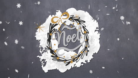 Animation-of-snow-falling-and-noel-text-on-grey-background-at-christmas