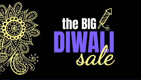 Animation-of-big-diwali-sale-text-over-indian-pattern-on-green-background