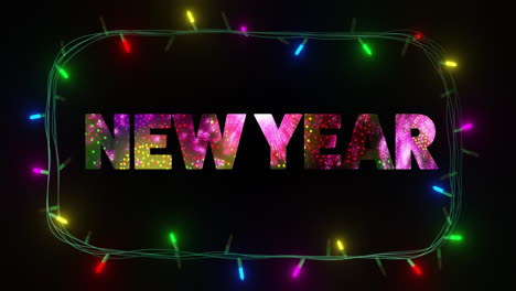 Animation-of-new-year-text-and-fairy-lights-on-black-background