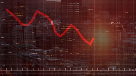 Animation-Der-Roten-Linie-Und-Der-Verarbeitung-Finanzieller-Daten-Auf-Dunklem-Hintergrund