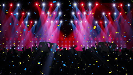 Animation-of-disco-lights-and-people-dancing-over-confetti-falling