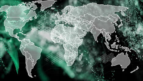 Animation-Des-Netzwerks-Von-Verbindungen-Mit-Weltkarte-Auf-Schwarzem-Hintergrund