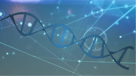 Animation-of-dna-strand,-connections-and-data-processing-over-dark-background
