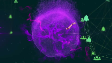 Animation-Eines-Verbindungsnetzwerks-über-Einem-Violetten-Globus-Auf-Schwarzem-Hintergrund