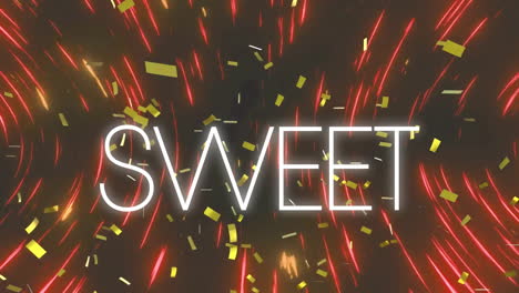 Animation-of-sweet-text-over-neon-shapes-and-confetti