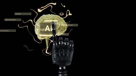 Animation-Der-KI-Datenverarbeitung,-Des-Menschlichen-Gehirns-Und-Der-Roboterhand