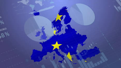 Animation-of-financial-data-processing-and-flag-of-european-union