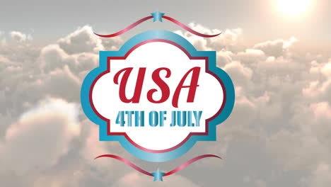 Animation-of-4th-of-july-usa-text-over-clouds