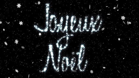 Animation-of-joyeux-noel-text-over-snow-falling-in-winter-scenery