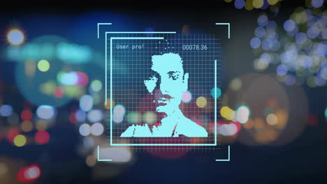Animation-of-data-processing-with-people-portraits-over-cars-on-street-with-bokeh