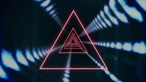Animation-of-neon-triangles-over-neon-tunnel-on-dark-background