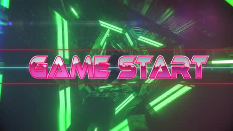 Animation-of-game-start-text-over-neon-pattern-background