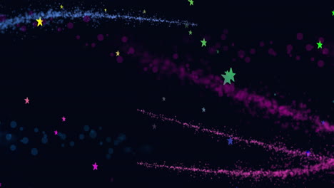 Animation-Von-Bunten-Lichtspuren-Und-Sternen-Auf-Schwarzem-Hintergrund