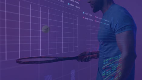 Animation-Der-Verarbeitung-Finanzieller-Daten-über-Einem-Kaukasischen-Männlichen-Tennisspieler