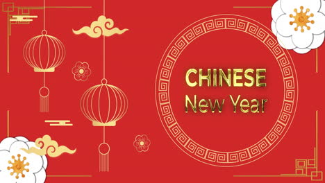 Animation-of-happy-chinese-new-year-text-over-chinese-pattern-on-red-background