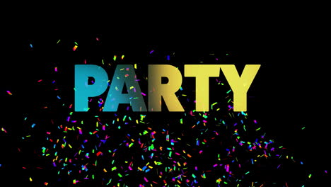Animation-of-party-text-and-confetti-on-black-background