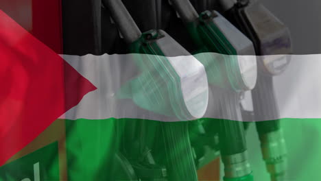 Animación-De-Bombas-De-Petróleo-Sobre-La-Bandera-De-Palestina.