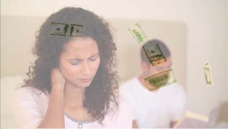Animation-of-dollar-banknotes-over-biracial-couple