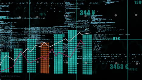 Animation-Von-Statistiken-Und-Datenverarbeitung-Auf-Schwarzem-Hintergrund
