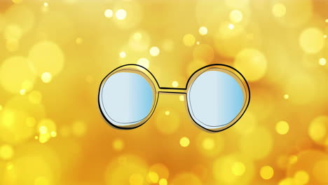 Animation-of-various-glasses-over-yellow-light-orbs-on-yellow-background