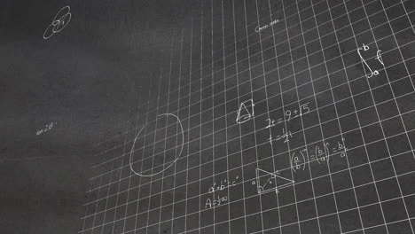 Animation-of-layers-of-mathematical-formulae-and-equations-on-grids-over-grey-chalkboard