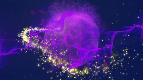 Animation-Einer-Sternschnuppe-über-Einem-Violett-Leuchtenden-Globus-Auf-Dunklem-Hintergrund