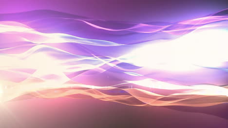 Animation-Von-Violetten-Und-Orangefarbenen-Wellen,-Die-Sich-über-Einen-Hintergrund-Aus-Leuchtenden-Lichtern-Bewegen