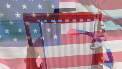 Animation-Der-Flagge-Der-USA-über-Einem-Kaukasischen-älteren-Mann-Im-Liegestuhl-Am-Strand-Im-Sommer