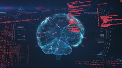 Animation-Des-Menschlichen-Gehirns-Und-Der-Datenverarbeitung-Auf-Dunklem-Hintergrund