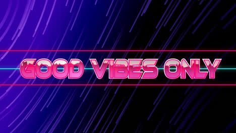 Animation-of-good-vibes-only-text-over-light-trails-on-blue-background