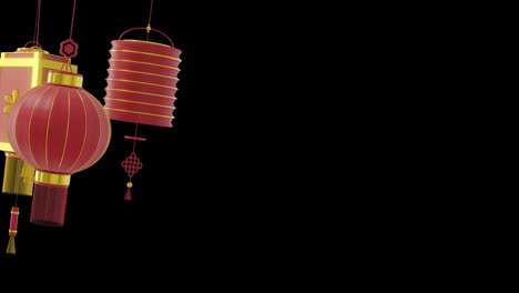 Animation-of-chinese-red-lamps-hanging-with-copy-space-on-black-background